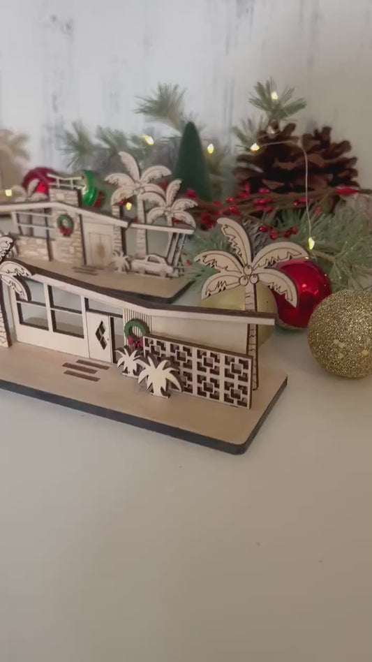 Laser Cut File - Tropical Retro Putz Houses Christmas Village - Digital Download Mid Century Modern Style Decor