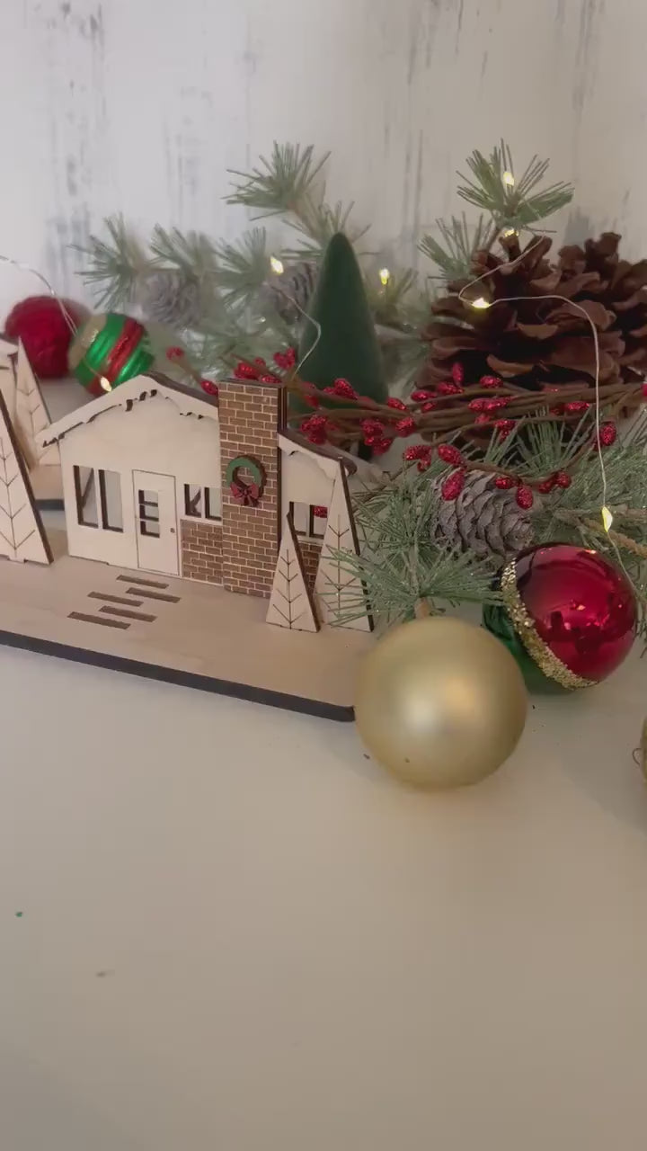Mid Century Modern Retro Snowy Christmas Putz House Village - Laser Cut Wood