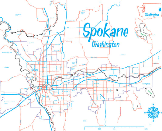 Custom City Map of Spokane Washington