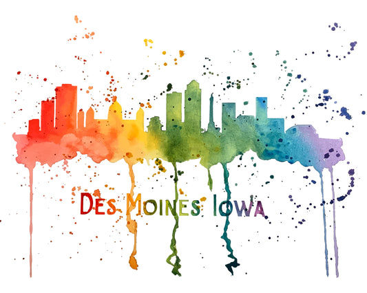 Des Moines Rainbow Skyline - Watercolor Giclee Print