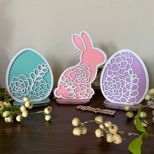 Laser Cut File - Succulents Standing Easter Bunny and Eggs - Digital Download SVG, DXF, AI files