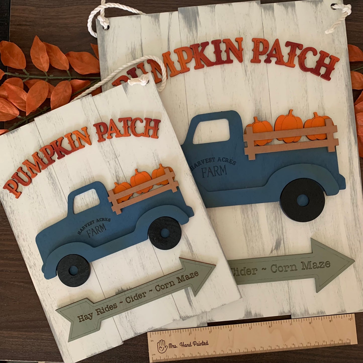 Fall Pumpkins Vintage Truck Shiplap Style Laser Cut Wood Door Hangers