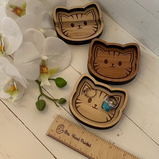 Laser Engraved Wood Kitten Trinket Tray - Valet Tray / Ring Dish