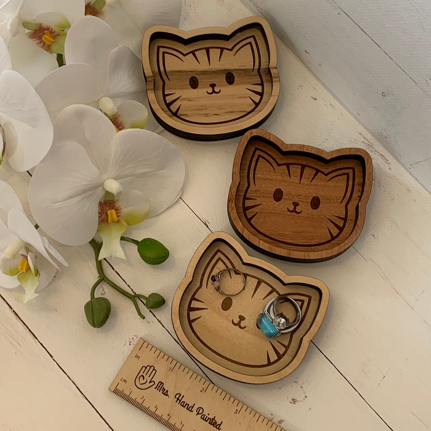 Laser Engraved Wood Kitten Trinket Tray - Valet Tray / Ring Dish