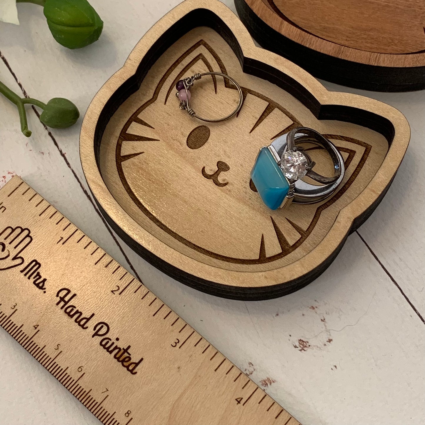 Laser Engraved Wood Kitten Trinket Tray - Valet Tray / Ring Dish