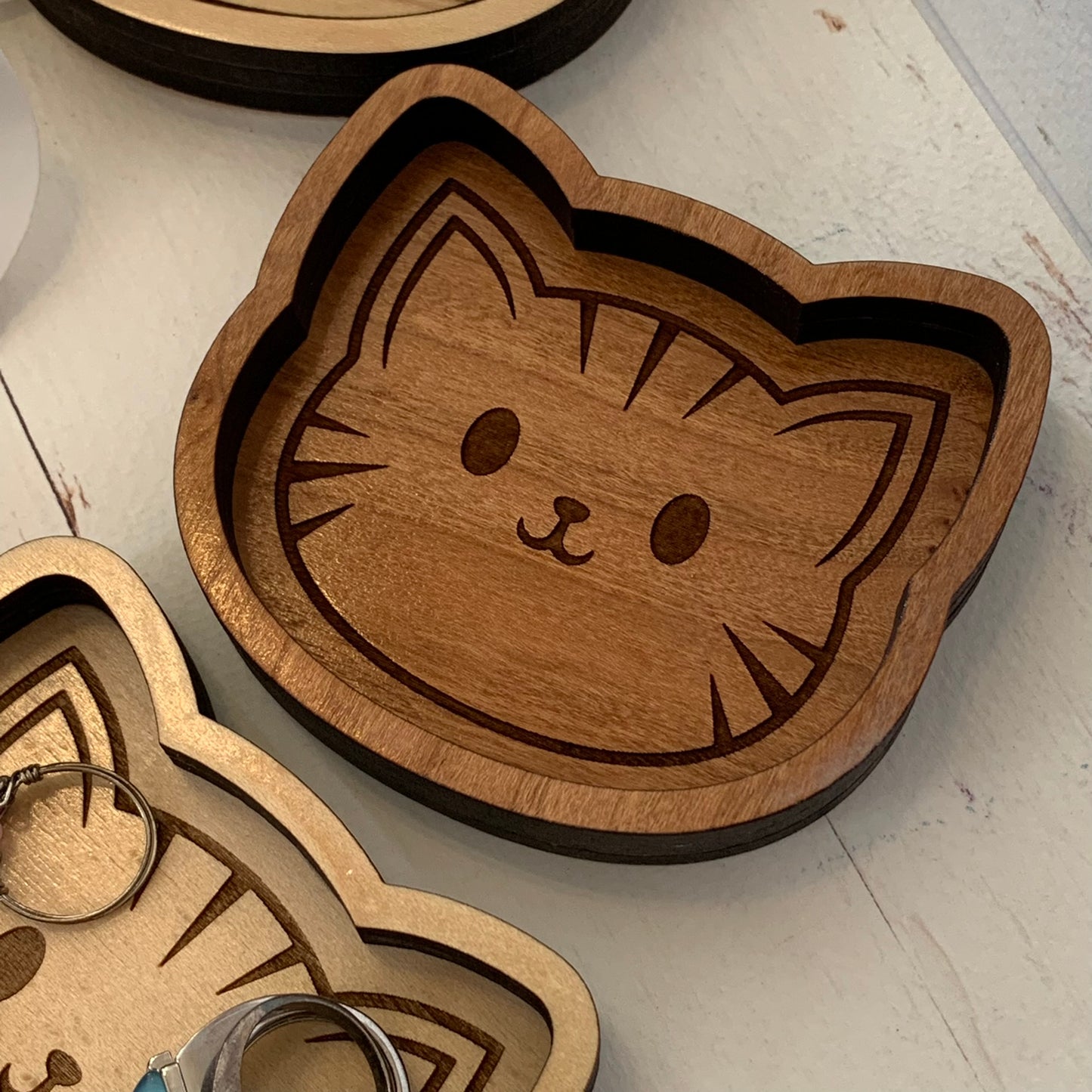 Laser Engraved Wood Kitten Trinket Tray - Valet Tray / Ring Dish