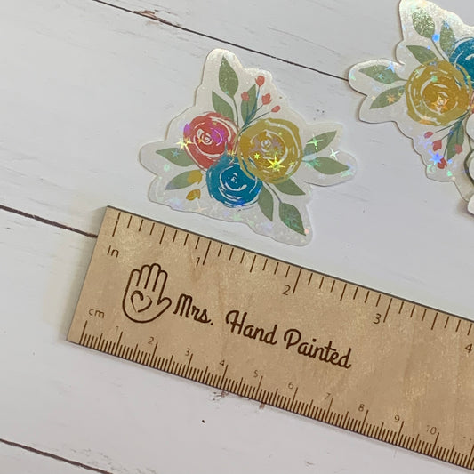 Watercolor Florals with Holographic Overlay Die Cut Laminated Vinyl Sticker