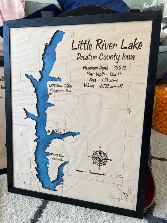 Little River Lake - Laser Cut Engraved Wood Lake Map