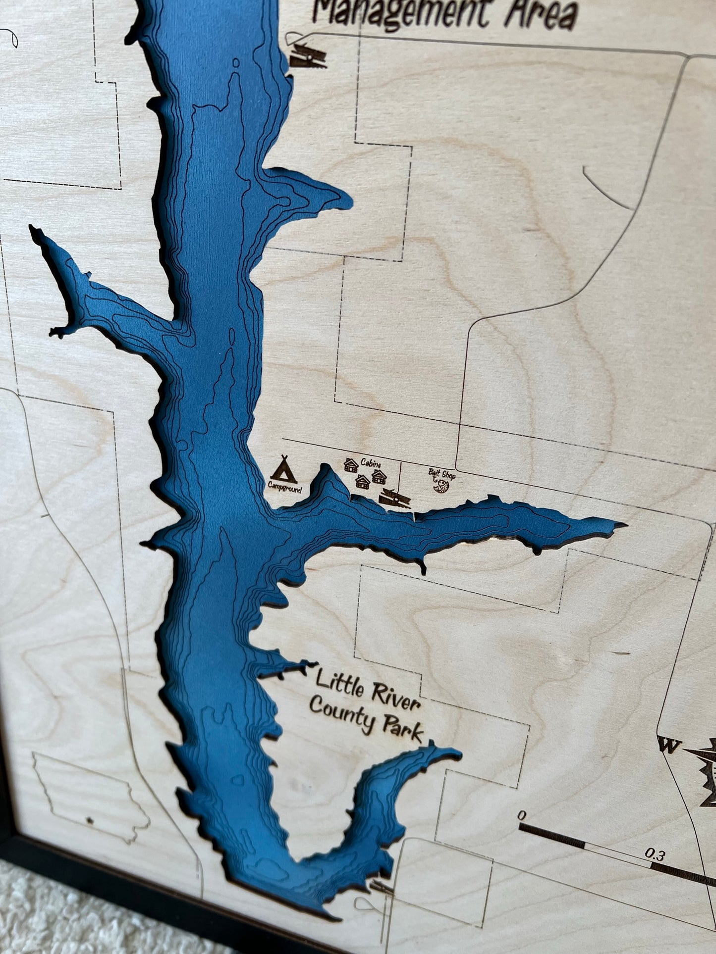 Little River Lake - Laser Cut Engraved Wood Lake Map