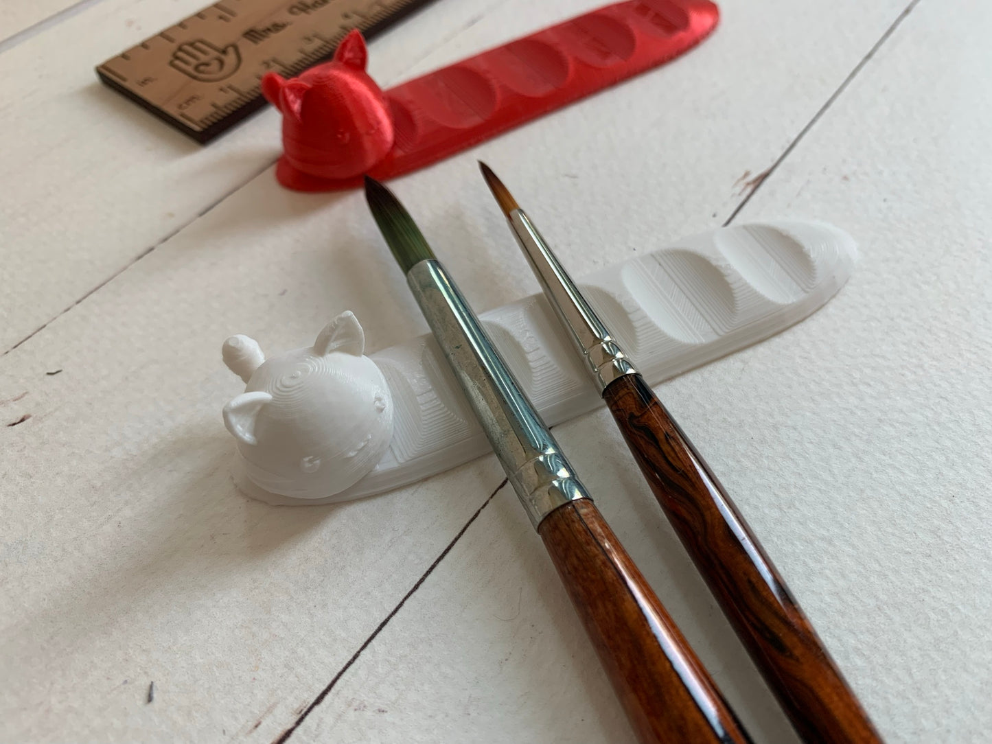Cute Kitty Paint Brush Rest - 3D Printed Custom Color Choices