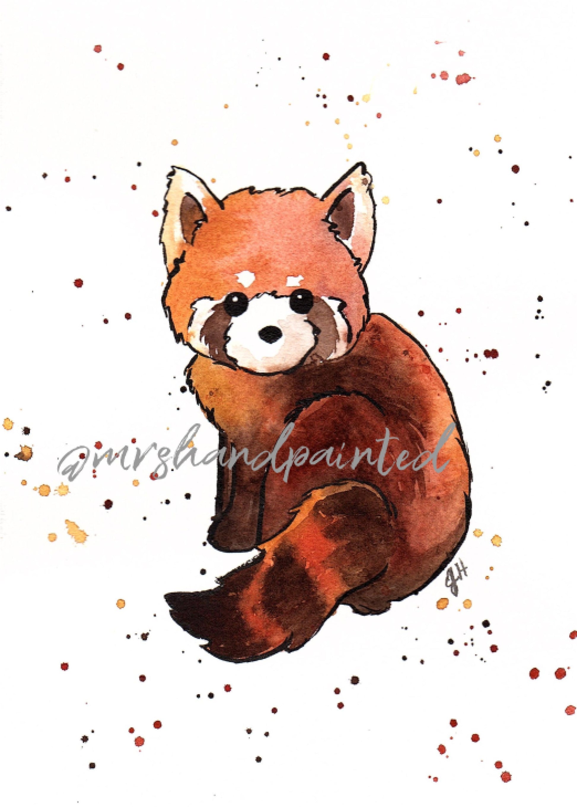 Fine Art Print - Watercolor Red Panda - Digital Reproduction - Giclee Print, Cute Zoo Animal Nursery Decor