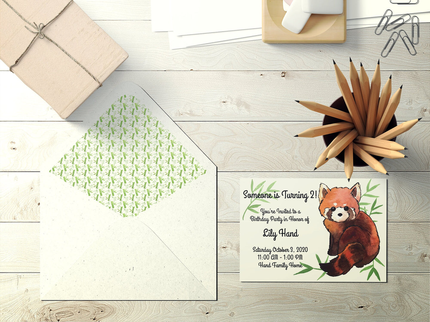 Watercolor Red Panda & Bamboo Digital Clipart and Scrapbook Papers / backgrounds, Baby Shower Invitation, Birthday Party Invite, Zoo Theme