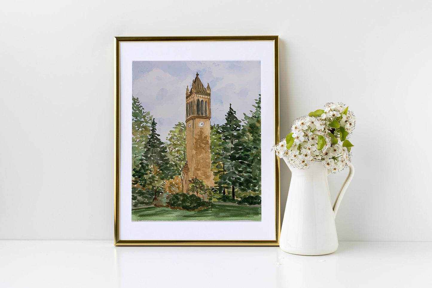 Iowa State Campanile Watercolor Landscape - Fine Art Print - Reproduction Giclee Print