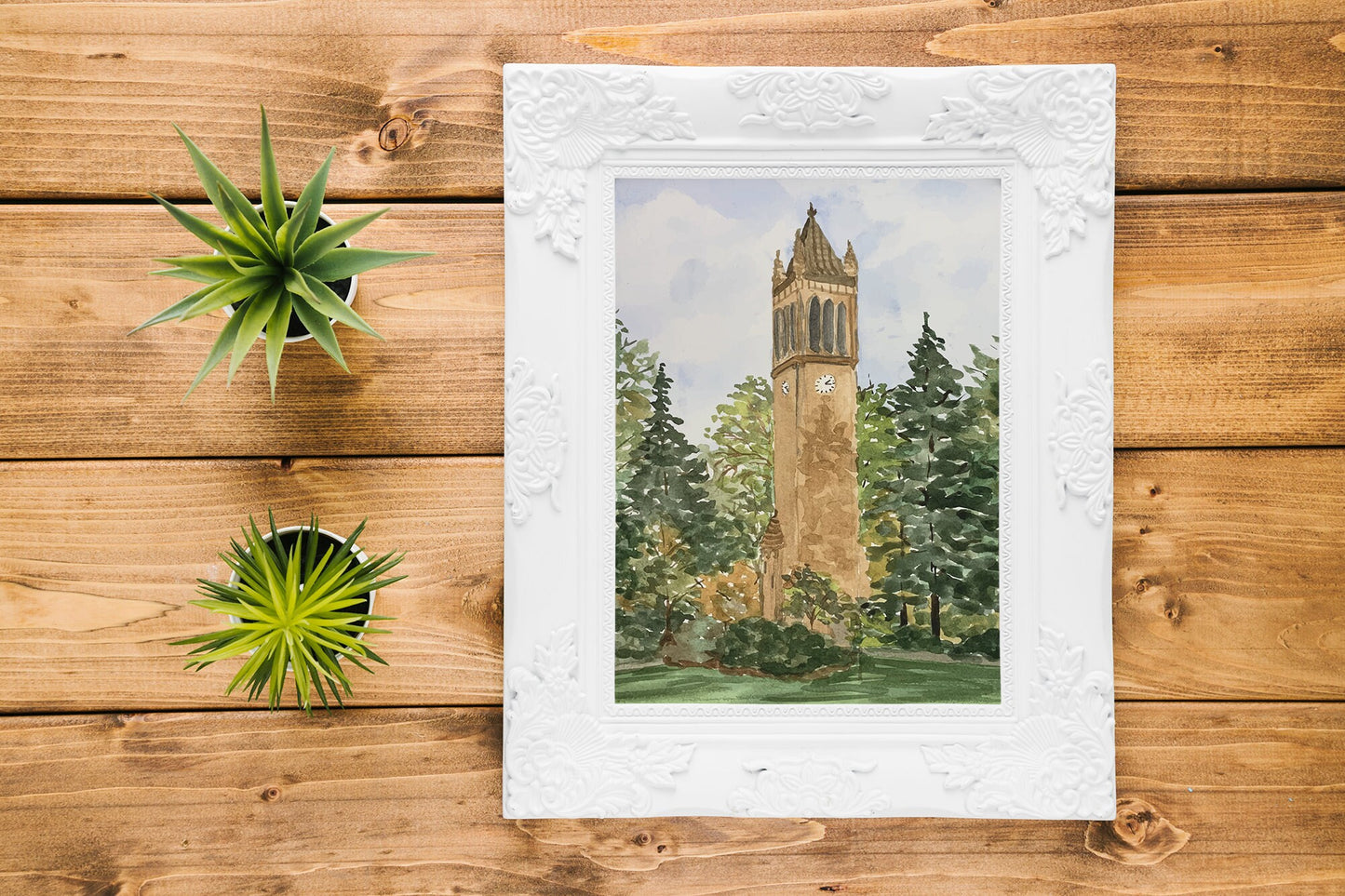 Iowa State Campanile Watercolor Landscape - Fine Art Print - Reproduction Giclee Print