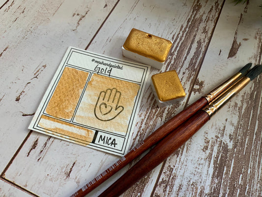 Handmade Watercolor Paints - GOLD - Half Pans & Full Pans - Artisan Watercolor, Gold Mica Shimmer