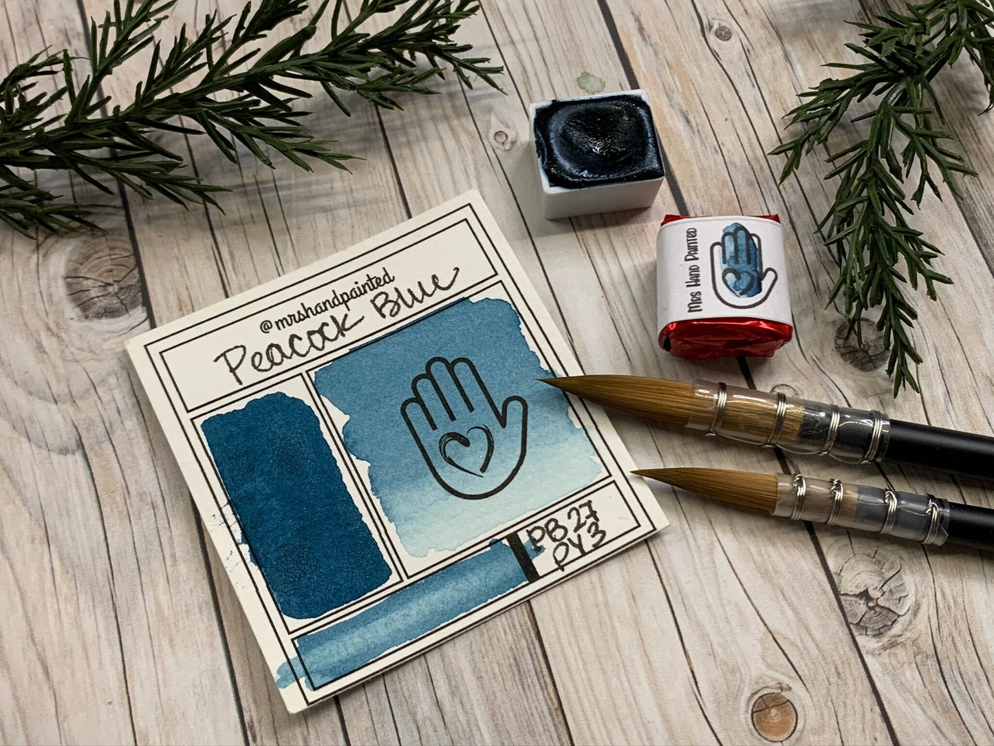 Handmade Watercolor Paints - PEACOCK BLUE - Half Pans & Full Pans - Artisan Watercolor, Retro Holiday Set, Blue Green, Teal