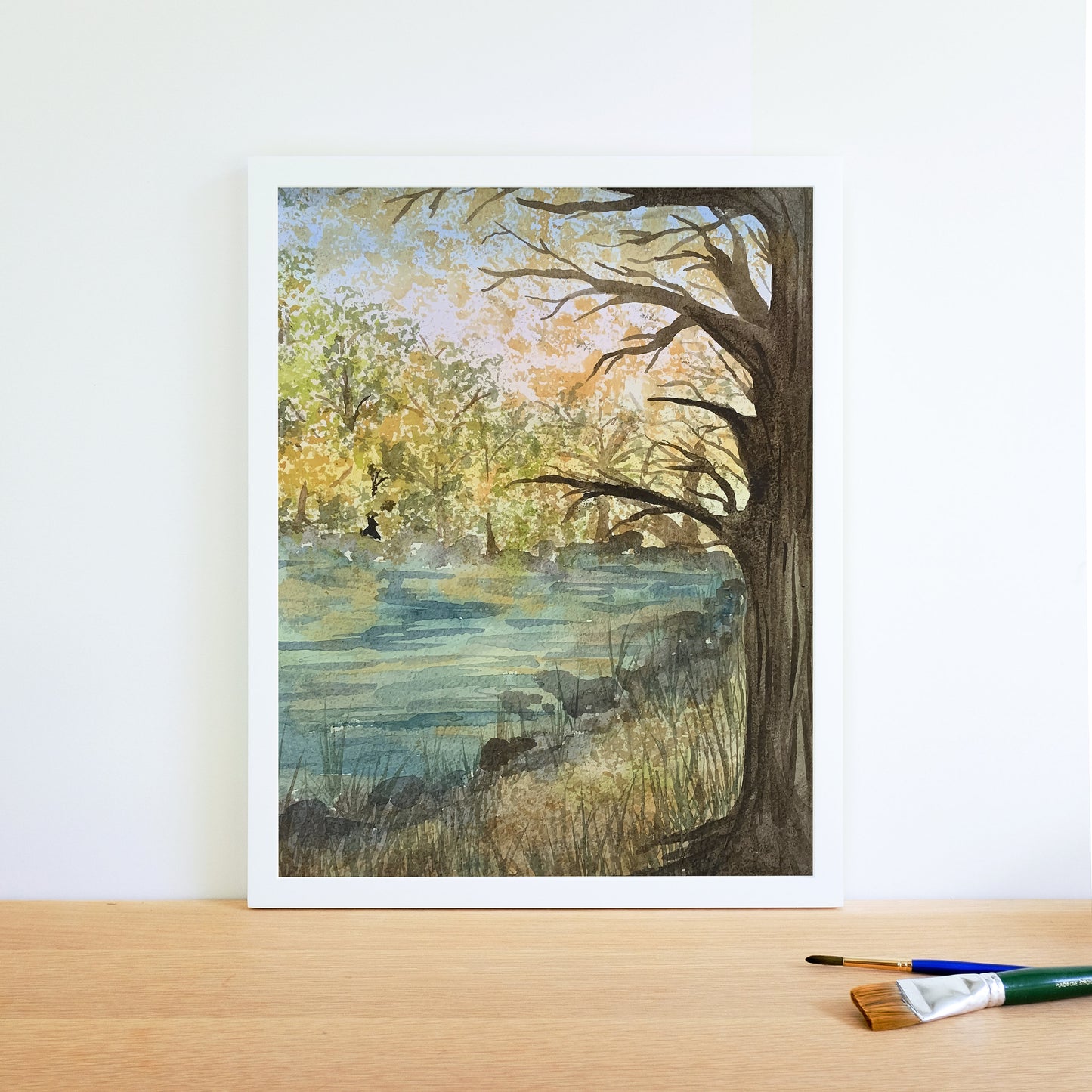 Autumn Lake Landscape - Watercolor Giclee Print