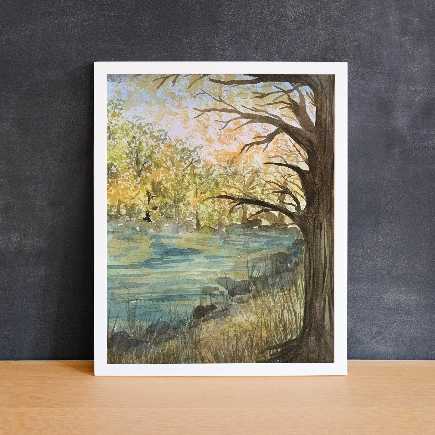 Autumn Lake Landscape - Watercolor Giclee Print