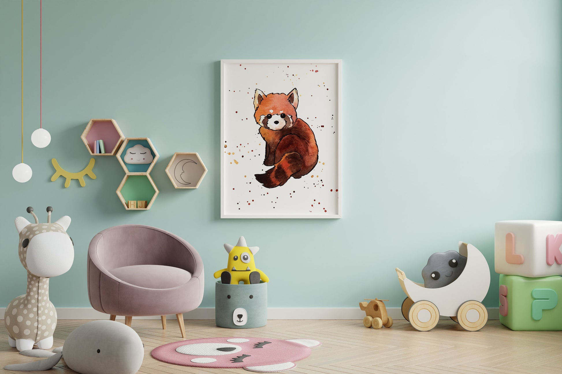 Fine Art Print - Watercolor Red Panda - Digital Reproduction - Giclee Print, Cute Zoo Animal Nursery Decor