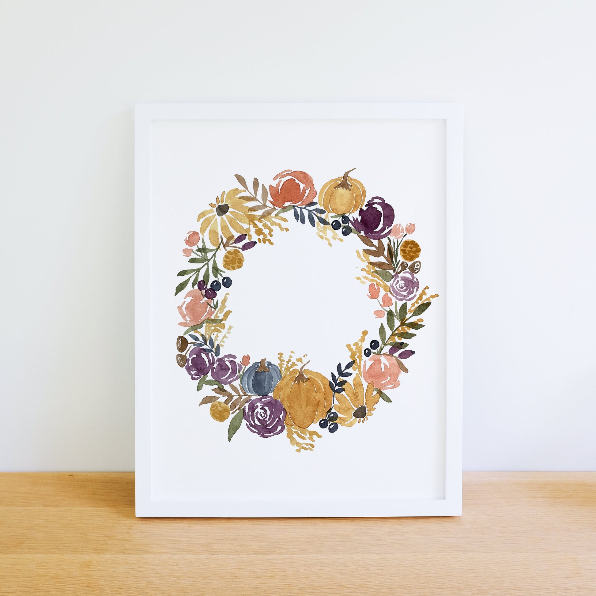 Fall Floral Wreath Watercolor Reproduction Fine Art Prints, Giclee Print, Autumn Flowers, Hello Fall or Custom Sentiment!