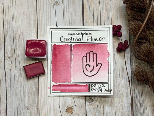 Handmade Watercolor Paints - CARDINAL FLOWER - Artisan Paint Palette, Half Pans Matte Watercolor, Dark Pink