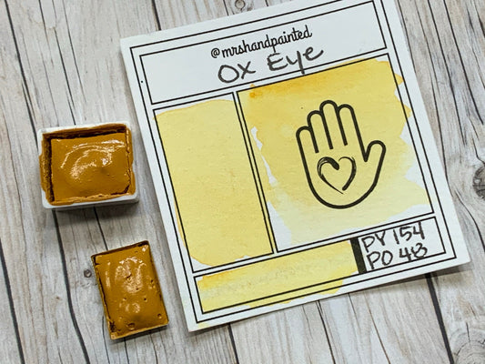 Handmade Watercolor Paints - OX EYE - Artisan Paint Palette, Half Pans Matte Watercolor, Yellow