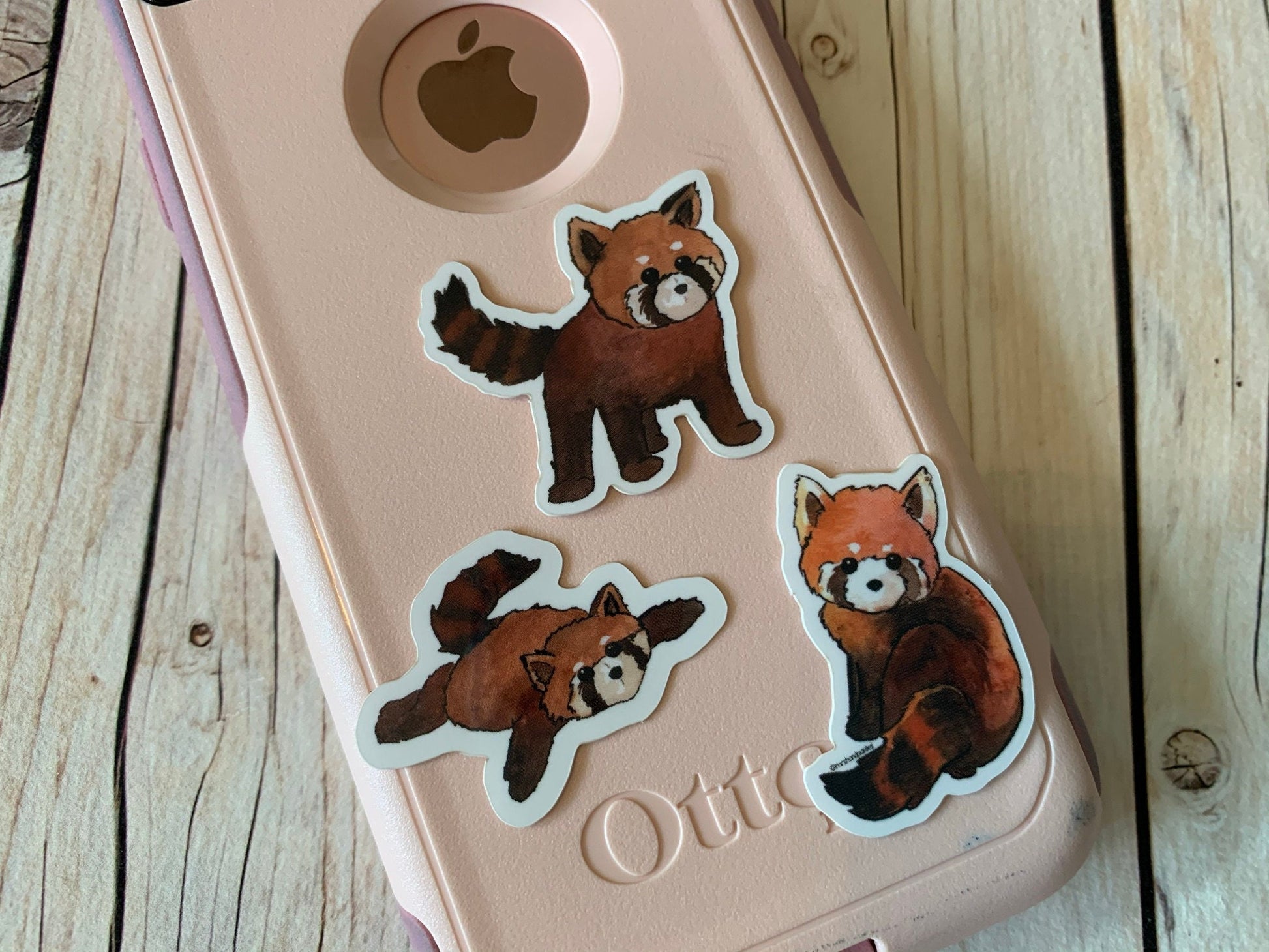 3 pc Red Panda Watercolor Vinyl Stickers