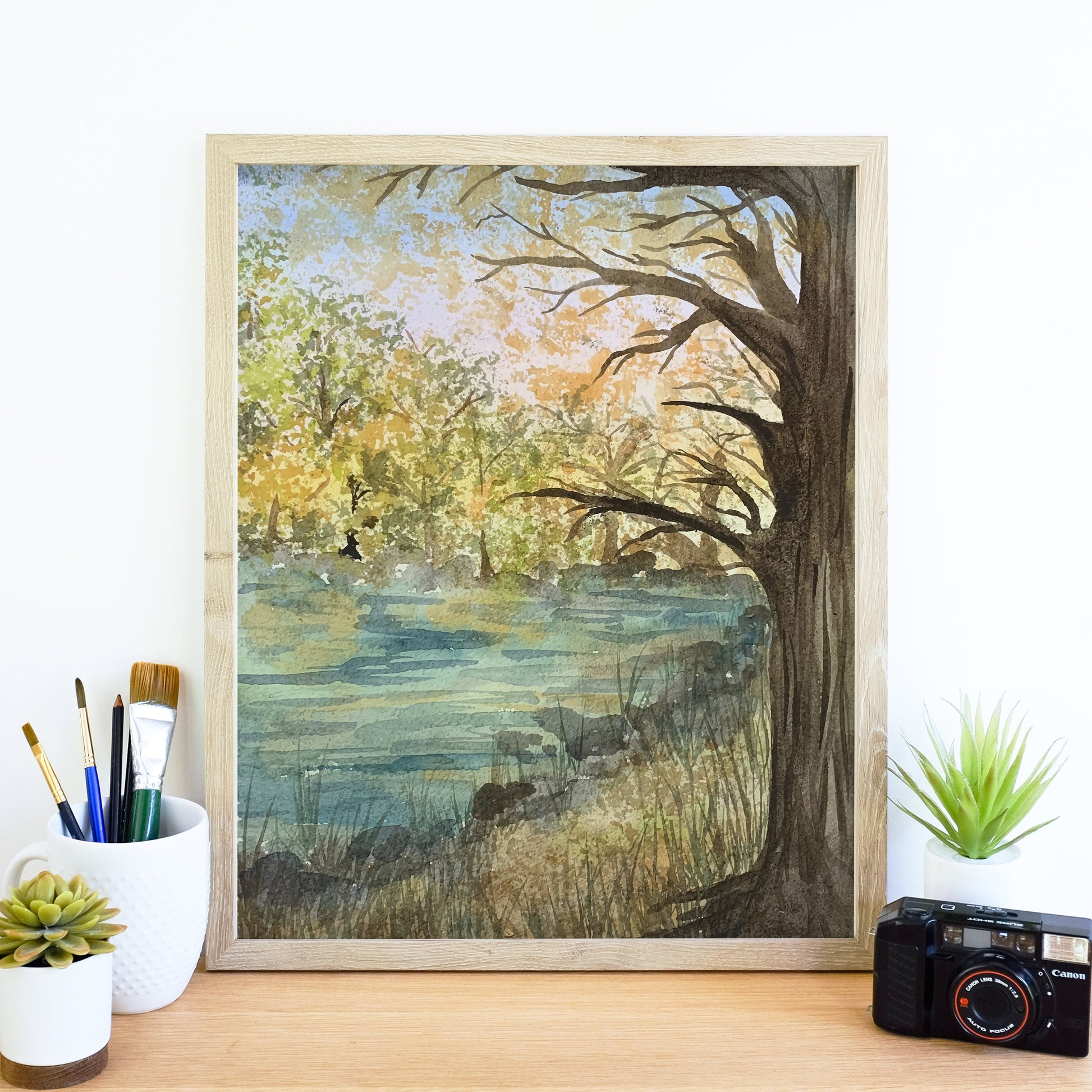 Autumn Lake Landscape - Watercolor Reproduction, Fine Art Print, Giclee Print, Fall Landscape, Original Watercolor Artwork