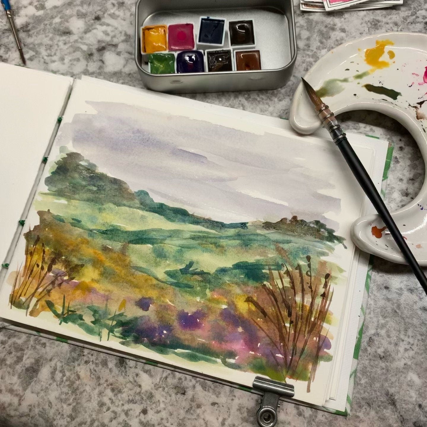 Handmade Watercolor Paints - PRAIRIE DROPSEED - Artisan Paint Palette, Half Pans Matte Watercolor, Yellow Green Shade