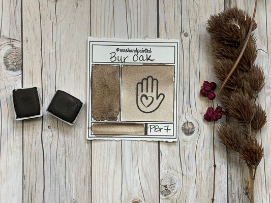 Handmade Watercolor Paints - BUR OAK - Artisan Paint Palette, Half Pans Matte Watercolor, Umber Dark Brown