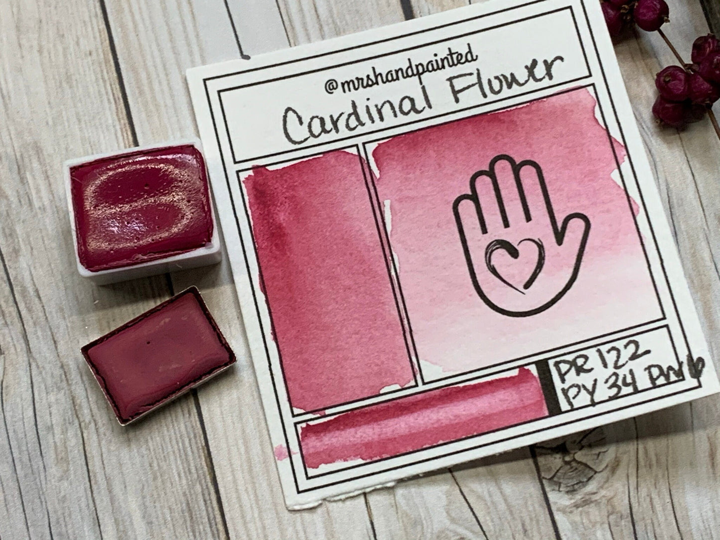 Handmade Watercolor Paints - CARDINAL FLOWER - Artisan Paint Palette, Half Pans Matte Watercolor, Dark Pink