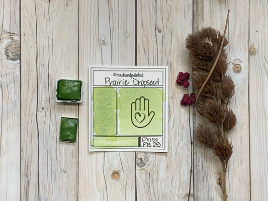 Handmade Watercolor Paints - PRAIRIE DROPSEED - Artisan Paint Palette, Half Pans Matte Watercolor, Yellow Green Shade
