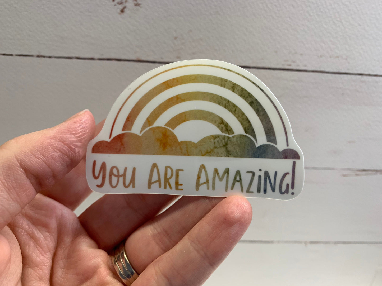Watercolor Rainbow "You Are Amazing” Die Cut Laminated Vinyl Stickers, Sticker Collecting, Waterproof Glossy Vinyl
