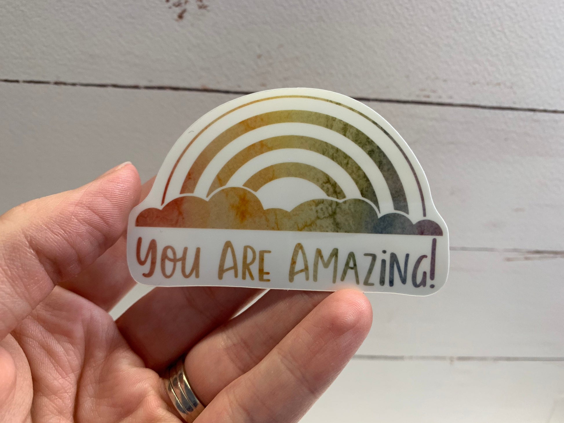 Watercolor Rainbow "You Are Amazing” Die Cut Laminated Vinyl Stickers, Sticker Collecting, Waterproof Glossy Vinyl