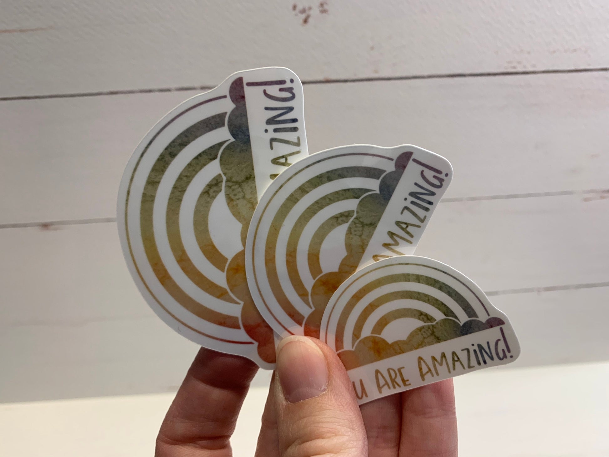 Watercolor Rainbow "You Are Amazing” Die Cut Laminated Vinyl Stickers, Sticker Collecting, Waterproof Glossy Vinyl