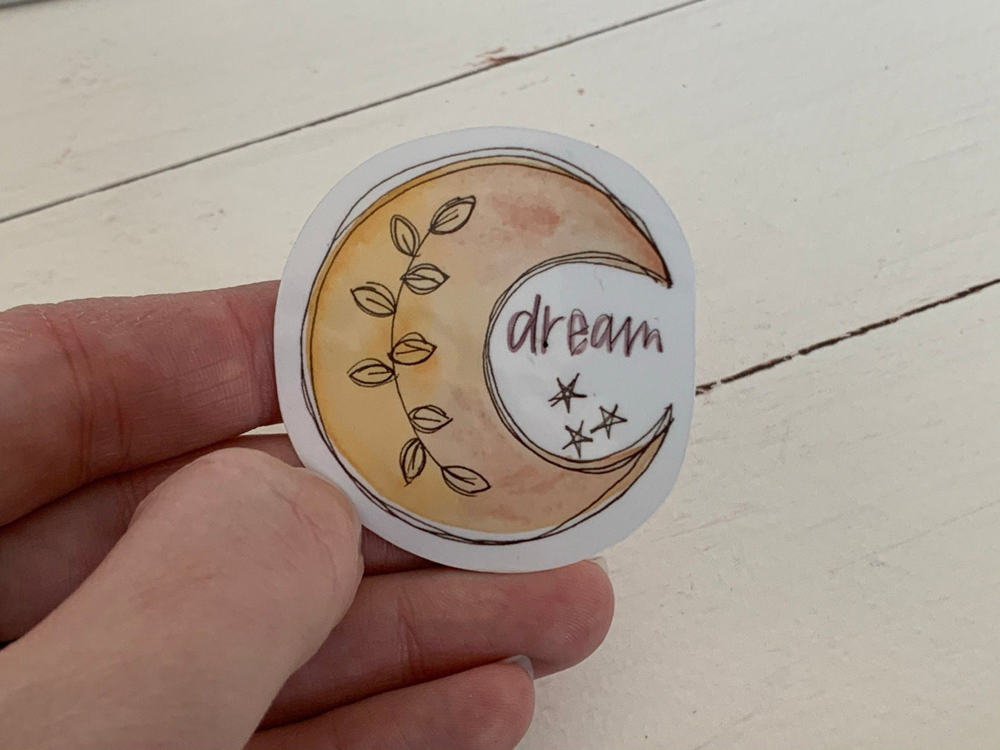 Watercolor Boho / Hippie Rainbow and Moon Sticker Pack of 3 Die Cut Laminated Vinyl Stickers, Glossy White Vinyl Waterproof