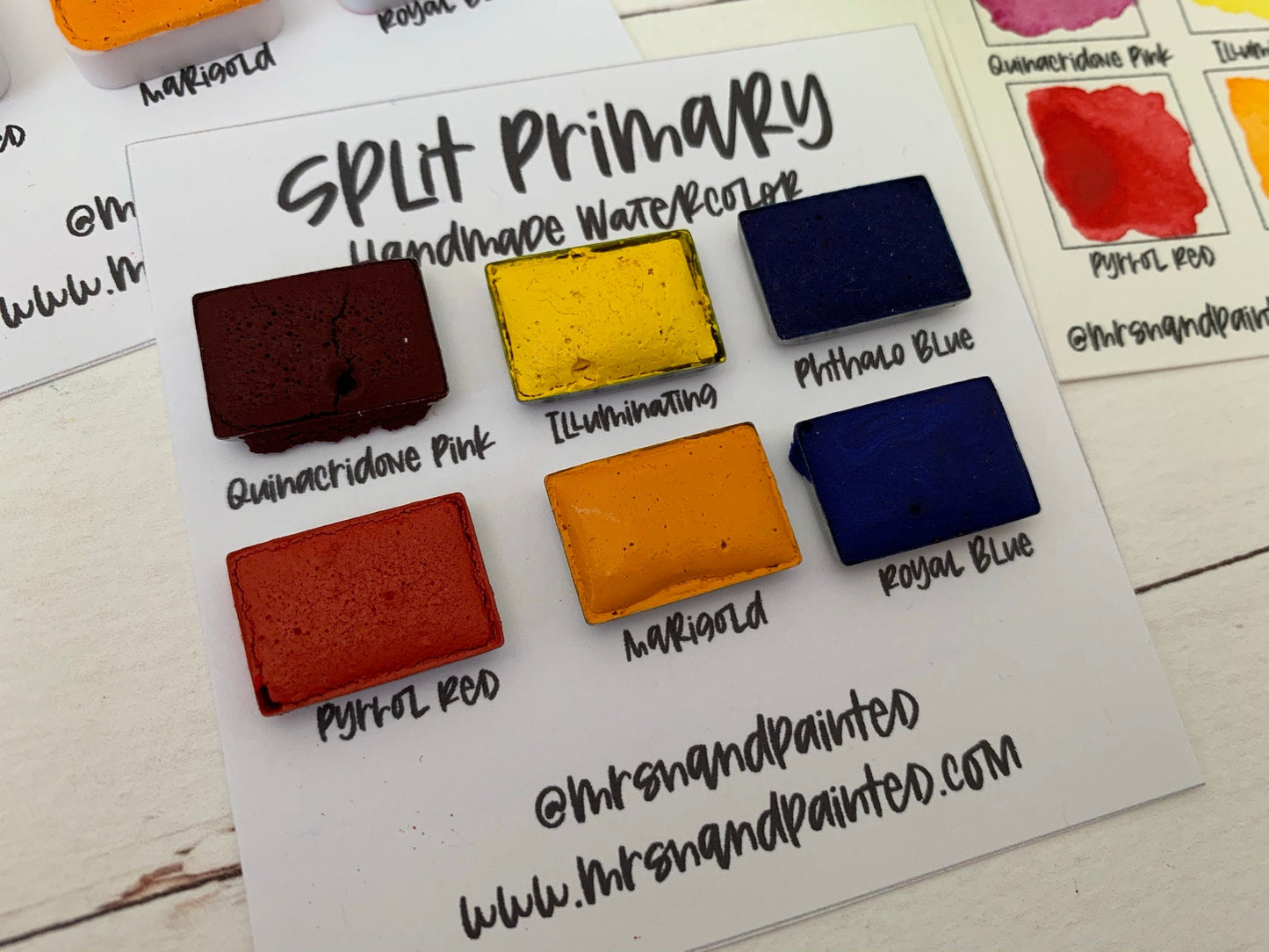 Handmade Watercolor Paints - SPLIT PRIMARY - Artisan Paint Palette, Set of 6 Matte Shades, Red, Yellow and Blue Mixing Palette Warm and Cool