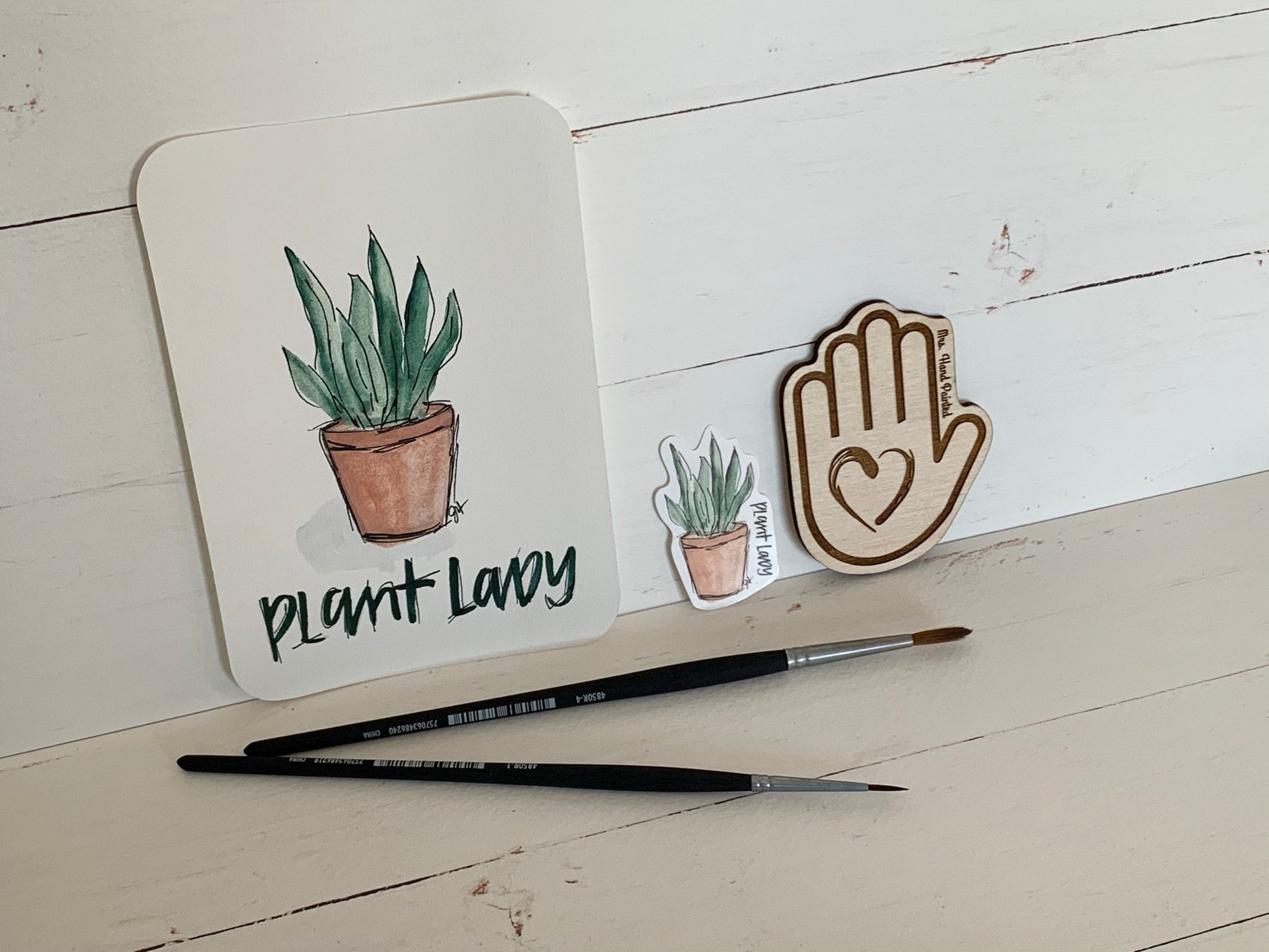 Watercolor Boho "Plant Lady" Die Cut Laminated Vinyl Stickers, Waterproof Glossy Vinyl