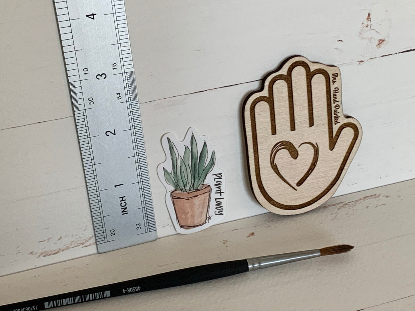 Watercolor Boho "Plant Lady" Die Cut Laminated Vinyl Stickers, Waterproof Glossy Vinyl