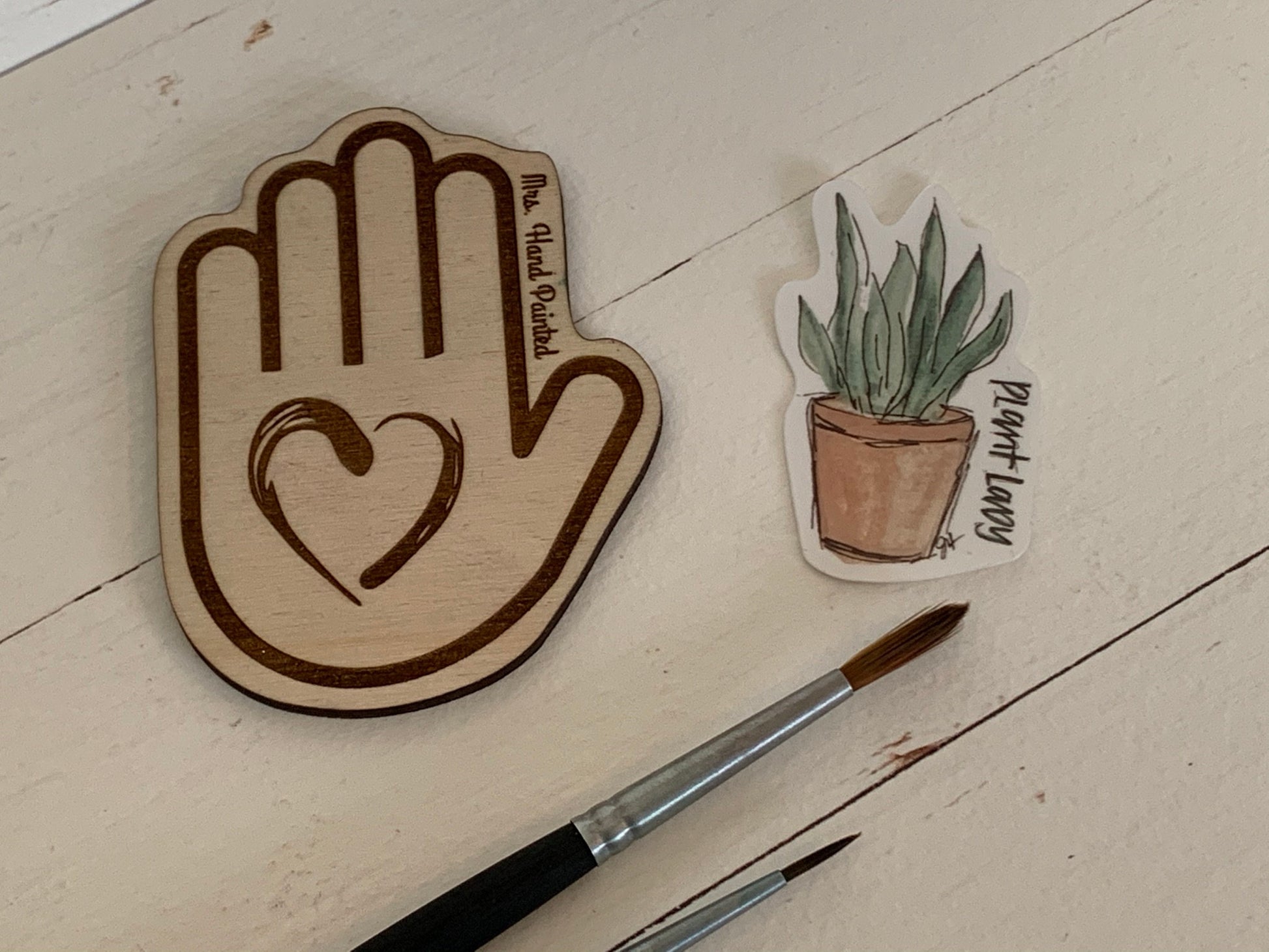 Watercolor Boho "Plant Lady" Die Cut Laminated Vinyl Stickers, Waterproof Glossy Vinyl