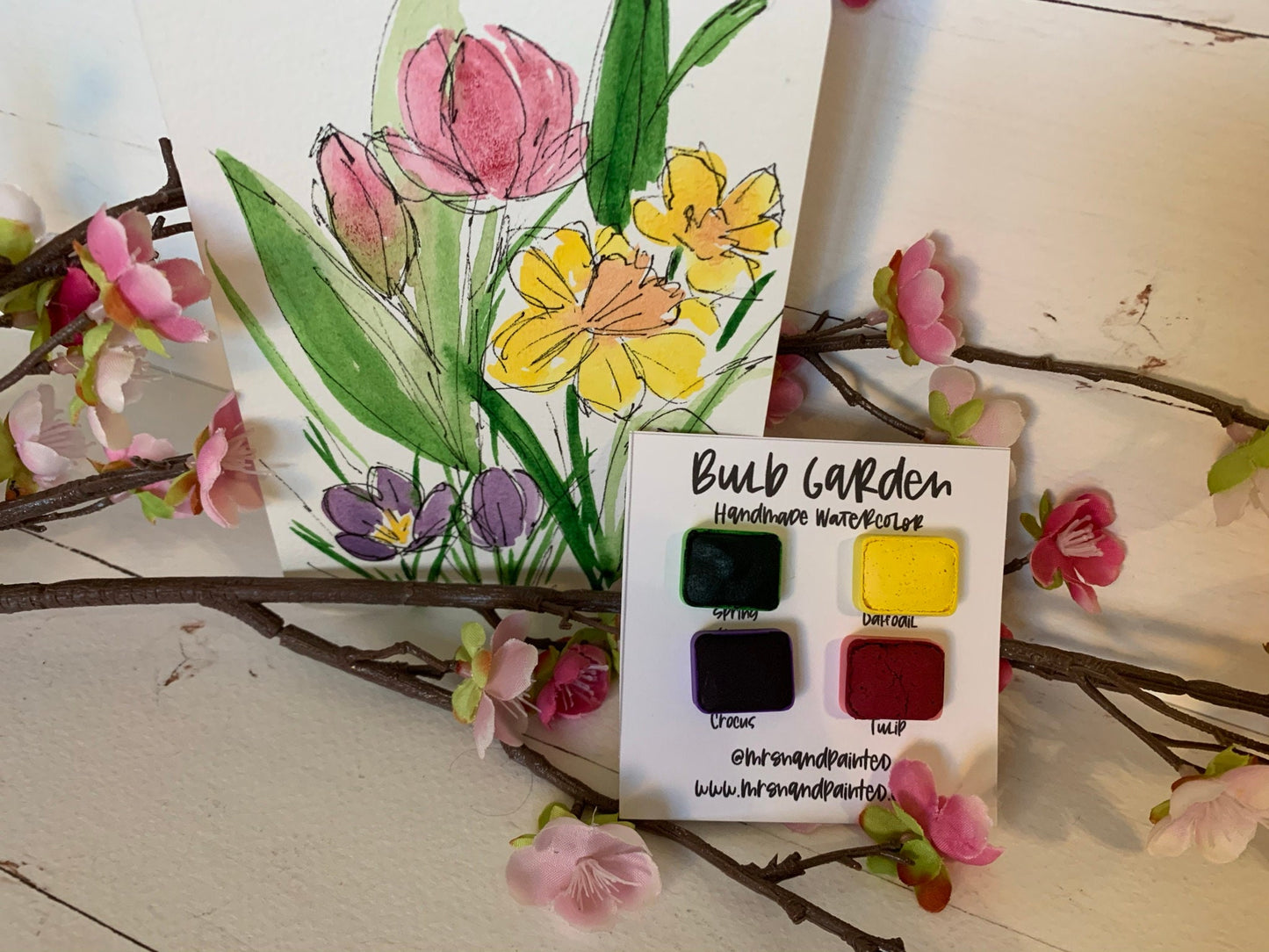 Handmade Watercolor Paints - BULB GARDEN - Artisan Paint Palette, Set of 4 Matte Watercolors