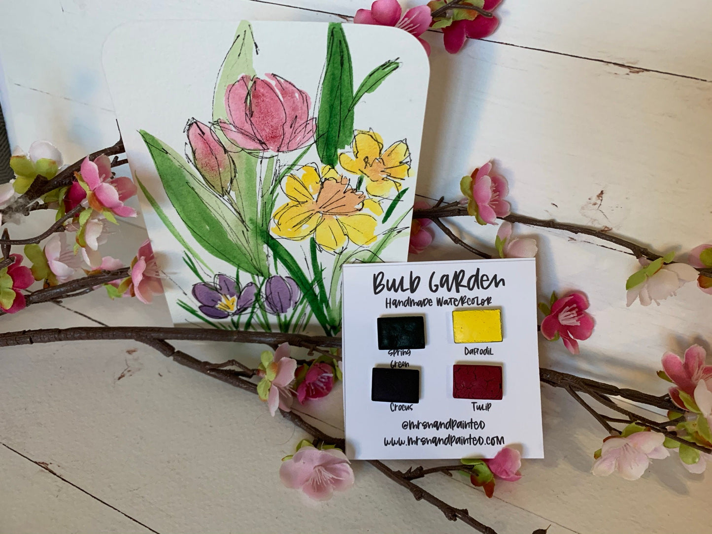 Handmade Watercolor Paints - BULB GARDEN - Artisan Paint Palette, Set of 4 Matte Watercolors