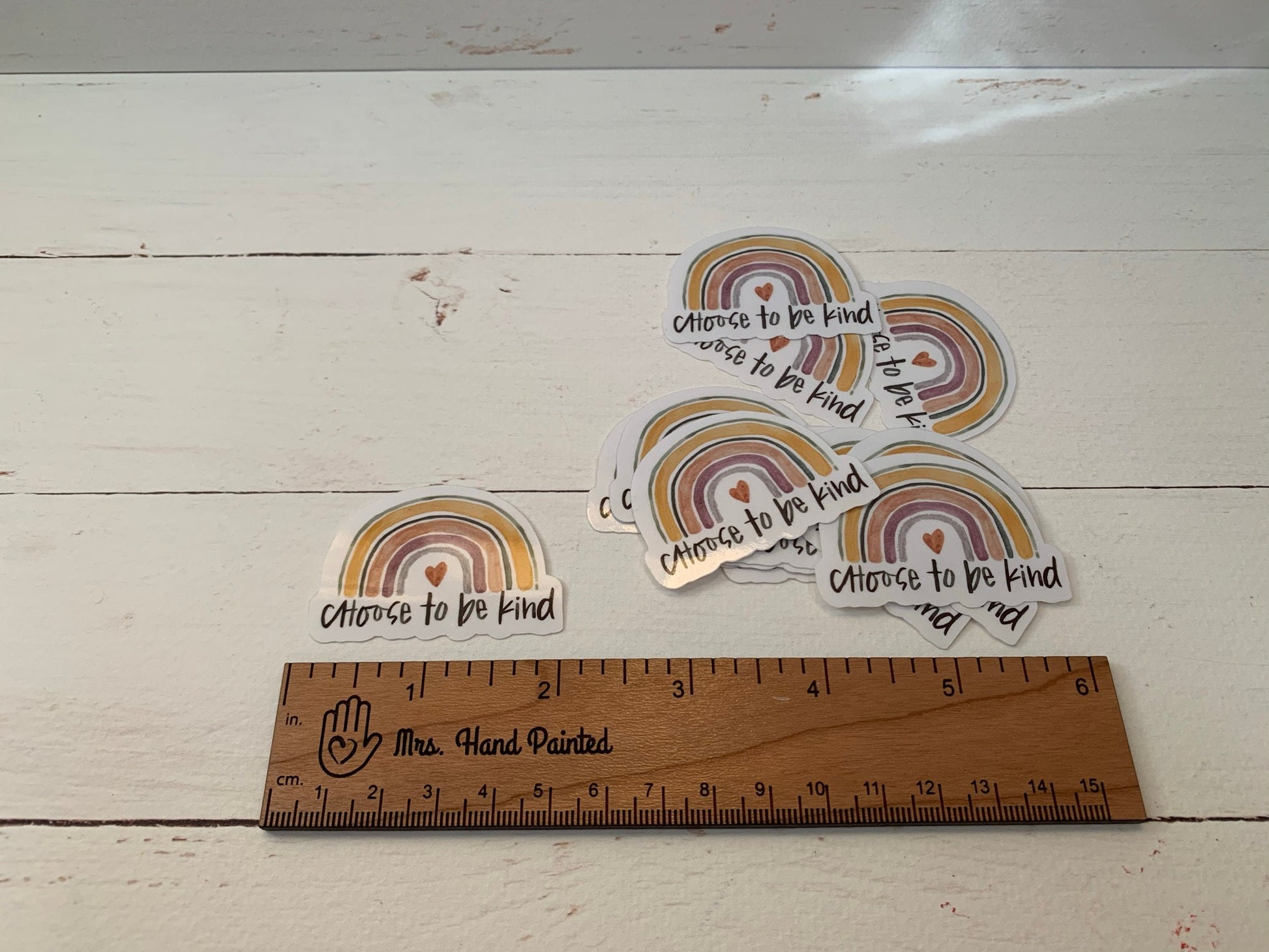 Watercolor Boho Rainbow "Choose to be Kind" Die Cut Laminated Vinyl Stickers, Flexible Laminate Waterproof Glossy Vinyl