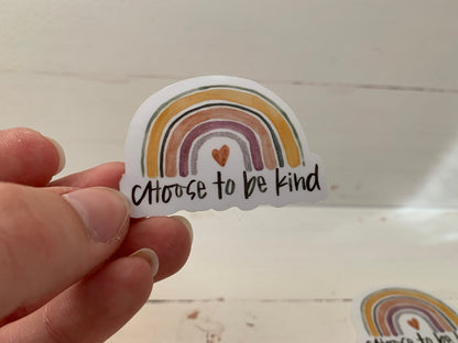 Watercolor Boho Rainbow Choose to be Kind Die Cut Sticker