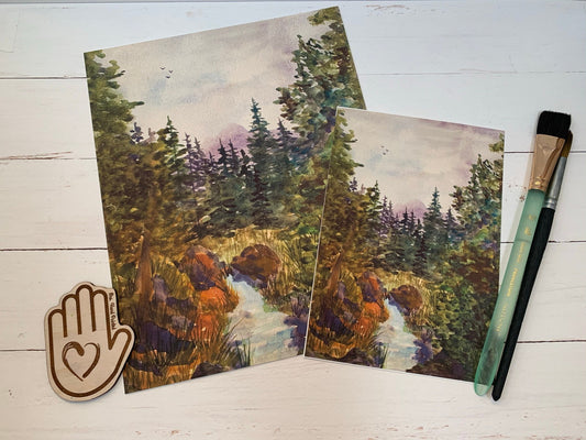 Forest Landscape with Distant Mountains - Watercolor Reproduction, Fine Art Print, Giclee Print, Original Watercolor Artwork