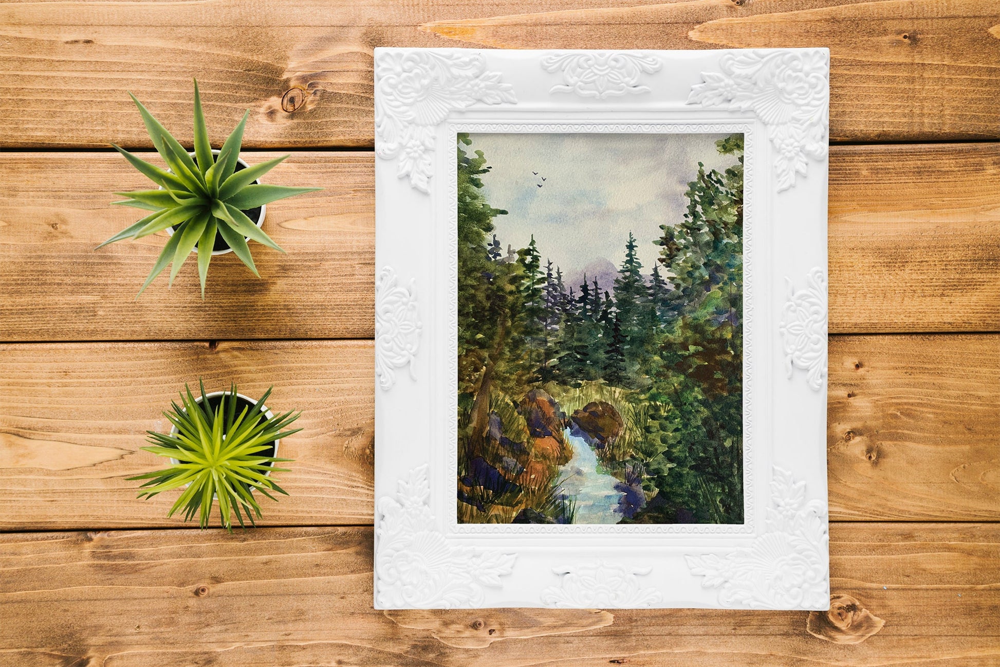 Forest Landscape with Distant Mountains - Watercolor Reproduction, Fine Art Print, Giclee Print, Original Watercolor Artwork