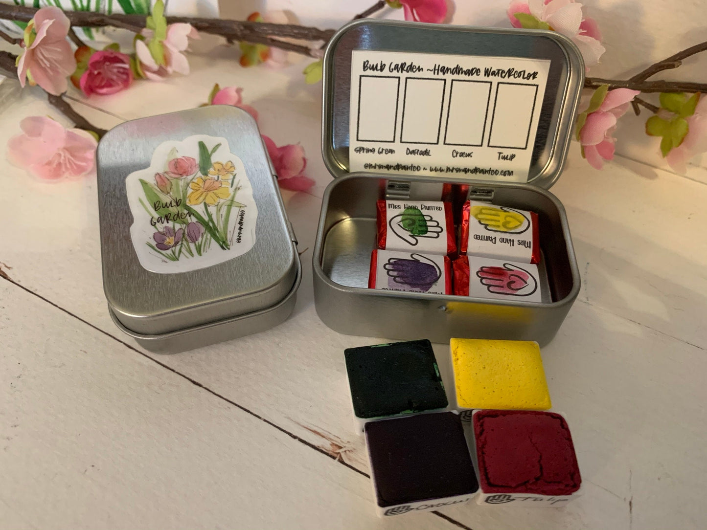 Handmade Watercolor Paints - BULB GARDEN - Artisan Paint Palette, Set of 4 Matte Watercolors