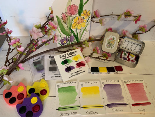 Handmade Watercolor Paints - BULB GARDEN - Artisan Paint Palette, Set of 4 Matte Watercolors