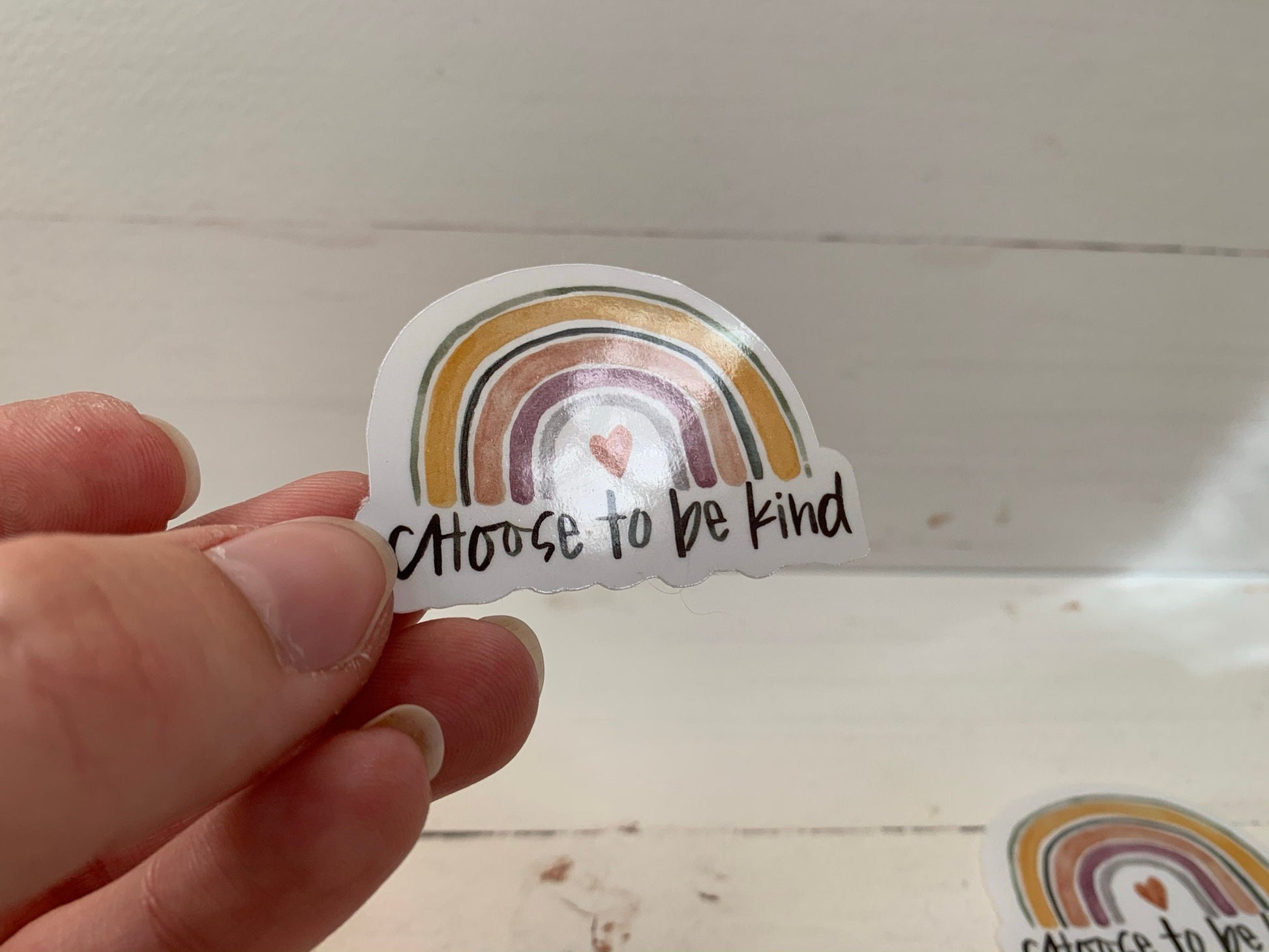 Watercolor Boho Rainbow "Choose to be Kind" Die Cut Laminated Vinyl Stickers, Flexible Laminate Waterproof Glossy Vinyl