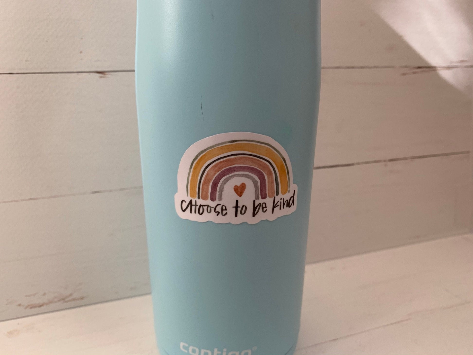 Watercolor Boho Rainbow "Choose to be Kind" Die Cut Laminated Vinyl Stickers, Flexible Laminate Waterproof Glossy Vinyl